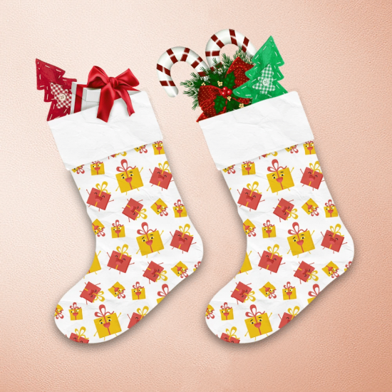 Gift Boxes With Happy Emotional Faces Illustration Christmas Stocking 1