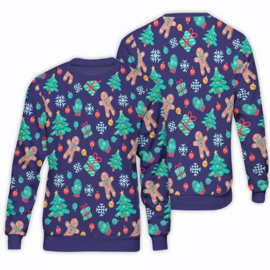 Ginger Bread Man Christmas Gift Pattern Unisex All Over Print Cotton Sweatshirt