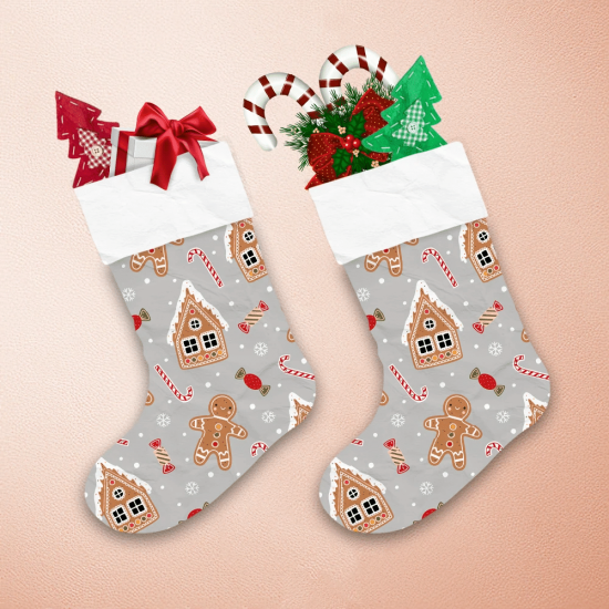 Gingerbread Man Christmas Candy And Gingerbread House Christmas Stocking 1