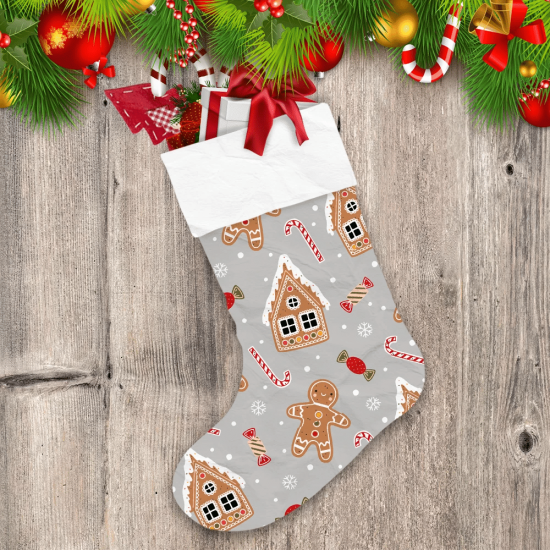 Gingerbread Man Christmas Candy And Gingerbread House Christmas Stocking