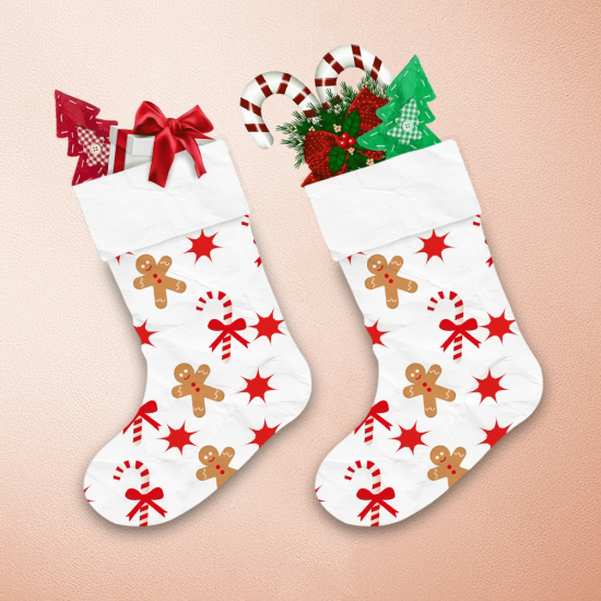 Gingerbread Man With Candy Cane Star Pattern Christmas Stocking 1