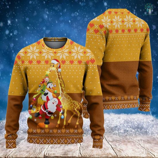 Giraffe And Christmas Tree Sweatshirt - Ugly Christmas Sweatshirt - Funny Santa Giraffe Sweatshirts