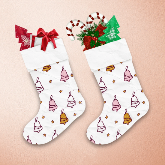 Glitter Gold And Passtel Pink Bells And Stars Christmas Stocking 1