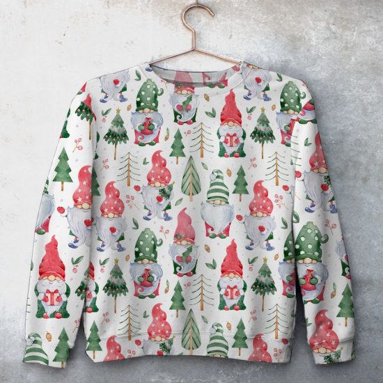 Gnomes And Christmas Tree Unisex All Over Print Cotton Sweatshirt