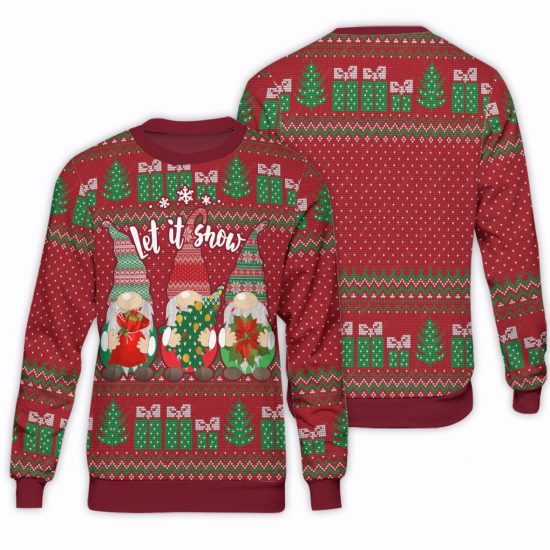 Gnomes Let It Snow Unisex All Over Print Cotton Sweatshirt