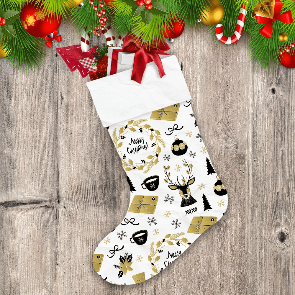 Gold Mistletoe Wreath Deer Gifts Ornament And Nutcracker Christmas Stocking