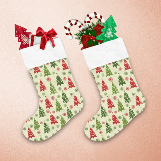 Green And Red Christmas Trees And Snowflakes Christmas Stocking 1