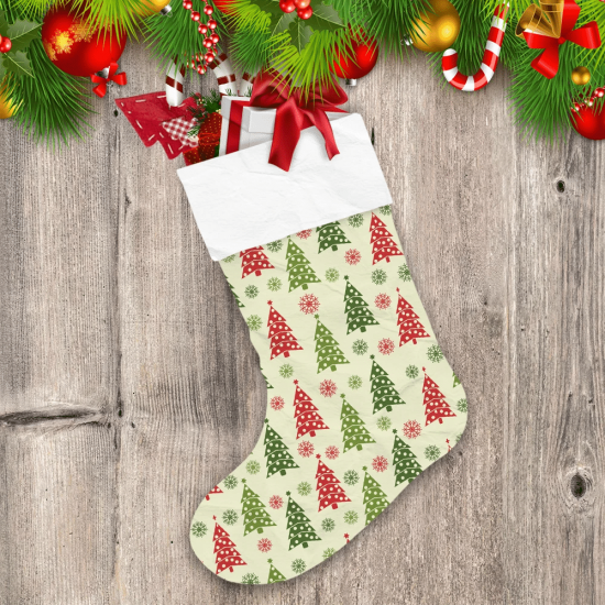Green And Red Christmas Trees And Snowflakes Christmas Stocking