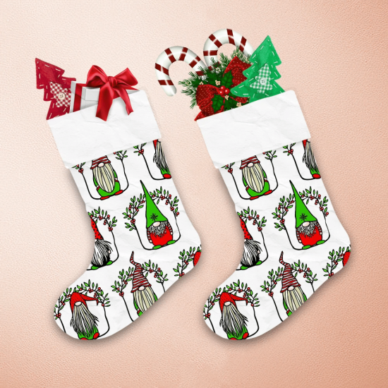 Green And Red Gnomes Covered By Mistletoe Plants Christmas Stocking 1