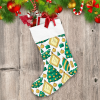Green Christmas Trees With Yellow Light Balls And Gifts Christmas Stocking