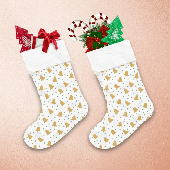 Green Dots With Gold Bells Illustrated Pattern Christmas Stocking 1