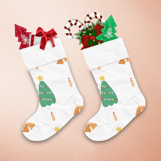 Green Trees With Star On Top And Bells Pattern Christmas Stocking 1