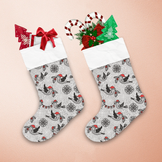 Grey Christmas With Cute Flying Birds Christmas Stocking 1