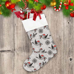 Grey Christmas With Cute Flying Birds Christmas Stocking