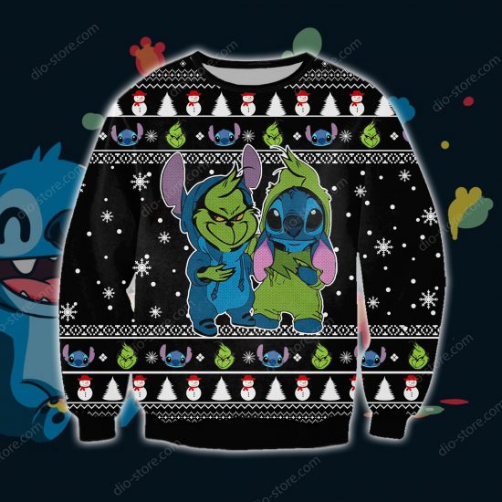 Grinch And Stitch Funny Knitting Pattern 3D Print Ugly Sweatshirt
