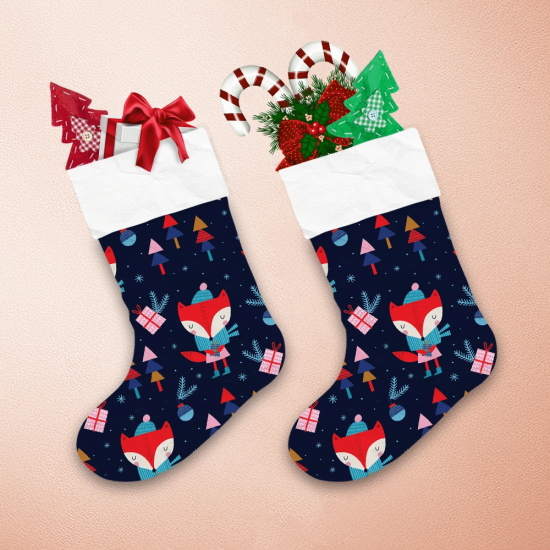 Hand Drawn Textures For Fox And Winter Holidays Christmas Stocking 1