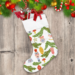 Hanging Christmas Ornaments On Christmas Tree Branches White Background Christmas Stocking