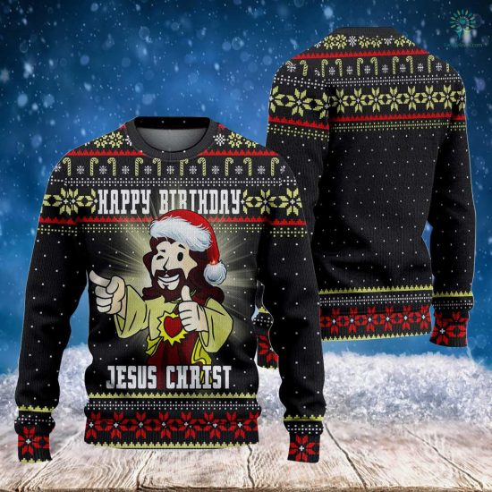 Happy Birthday Jesus Christ Sweatshirt - Ugly Christmas Sweatshirt - Funny Santa Jesus Sweatshirts