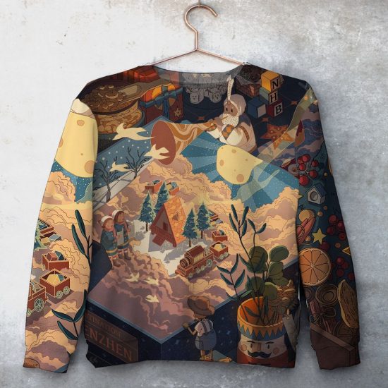 Happy Christmas Time Unisex All Over Print Cotton Sweatshirt
