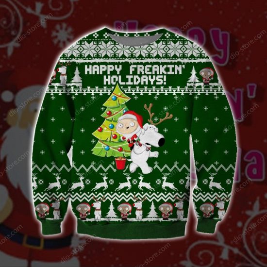 Happy Freakin Holidays Knitting Pattern 3D Print Ugly Christmas Sweatshirt
