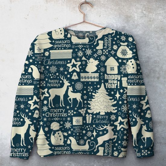 Happy Holidays Pattern Unisex All Over Print Cotton Sweatshirt