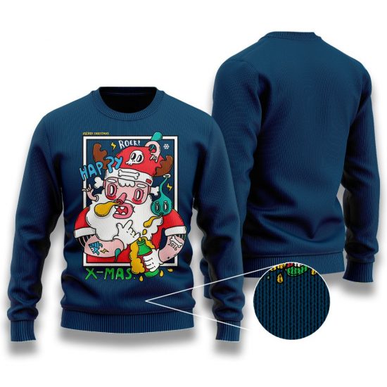 Happy Santa Claus Rock Ugly Sweaters