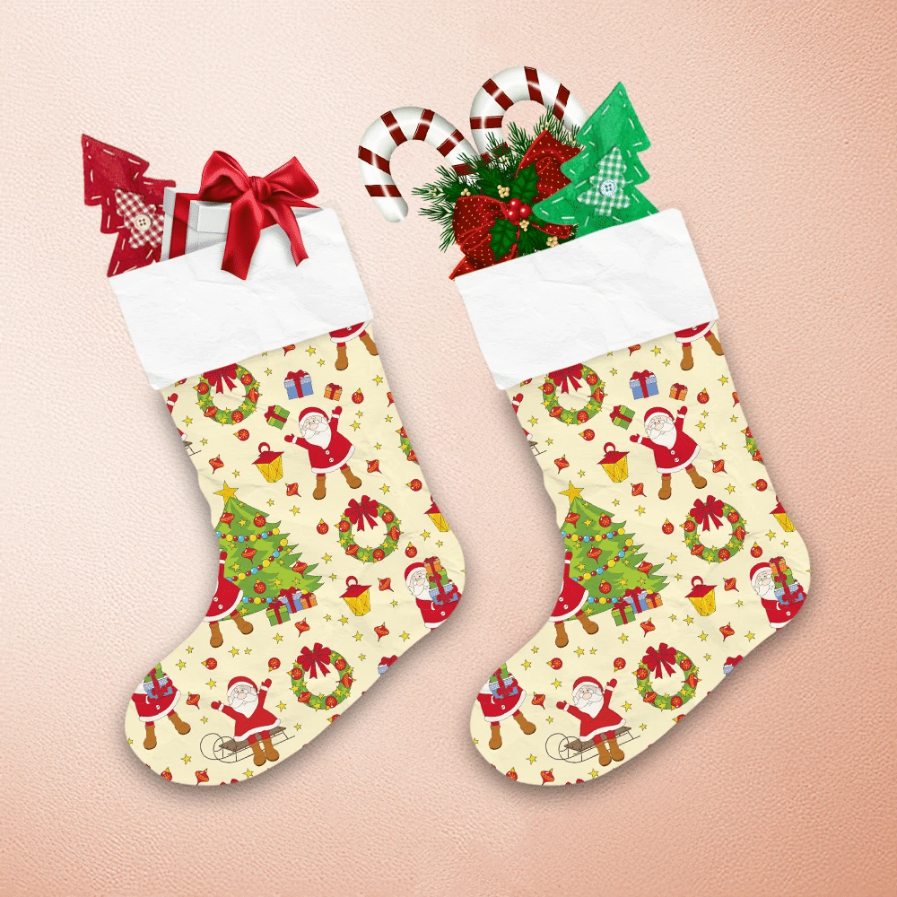 Happy-Santa-Claus-With-Colorful-Christmas-Ornament-Pattern-Christmas-Stocking-1 Happy Santa Claus With Colorful Christmas Ornament Pattern Christmas Stocking 1