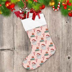 Happy Santa Claus With Green Cars Candy Canes Pattern Christmas Stocking