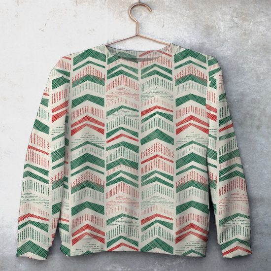 Herringbone Christmas Pattern Unisex All Over Print Cotton Sweatshirt
