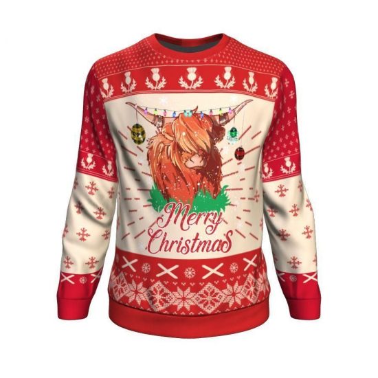 Highland Cow Scotland Christmas Unisex 3D Sweatshirt All Over Print