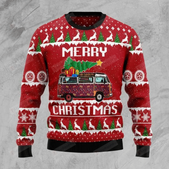 Hippie Car Ugly Christmas Sweater