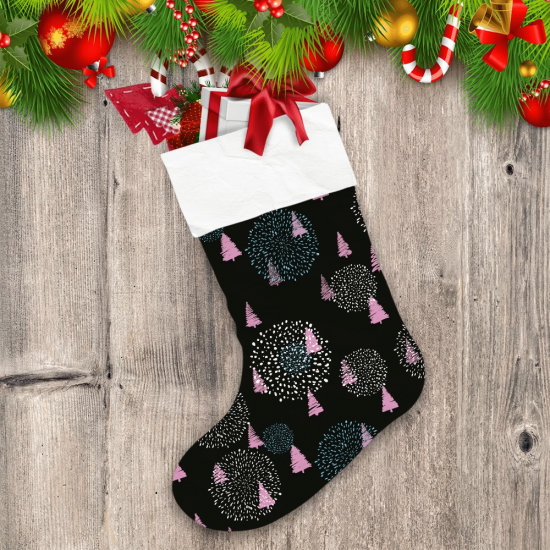 Hippie Doodle Fir Tree Background In Modern Style Christmas Stocking