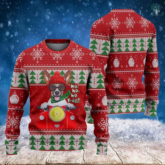 Hohoho Y'All Christmas Sweatshirt - Ugly Christmas Sweatshirt - Funny Dog Christmas - Knitted Chihuahua Dog - Christmas Sweatshirt