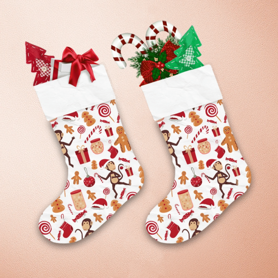 Holiday Christmas With Monkey Candy And Biscuit Christmas Stocking 1