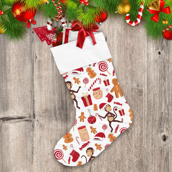 Holiday Christmas With Monkey Candy And Biscuit Christmas Stocking