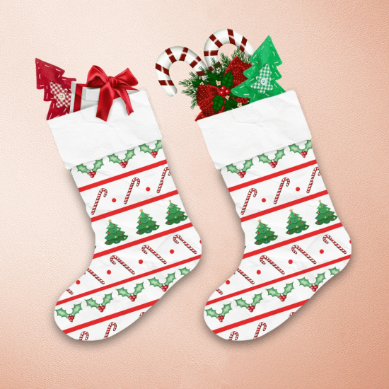 Holly Berries Candy Canes And Christmas Tree Christmas Stocking 1