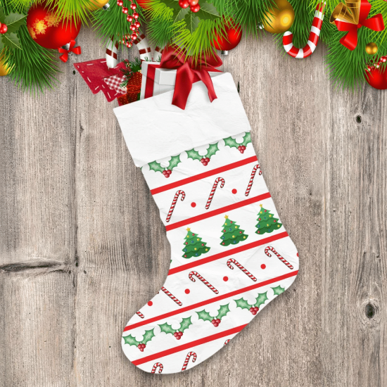 Holly Berries Candy Canes And Christmas Tree Christmas Stocking