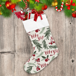 Holly Jolly Leaf And Berries On White Background Christmas Stocking