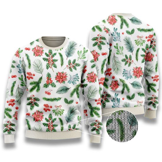 Holly Leaf Christmas Pattern Ugly Sweaters