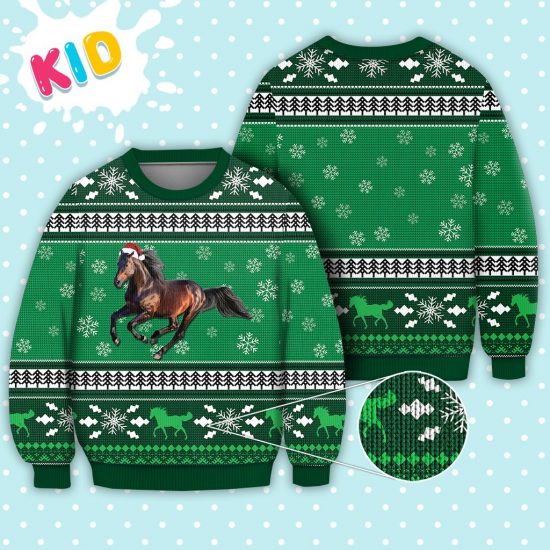 Horse Pattern Falling Snowflakes Sweater Christmas Knitted Sweater Print Fashion Sweatshirt For Everyone 1