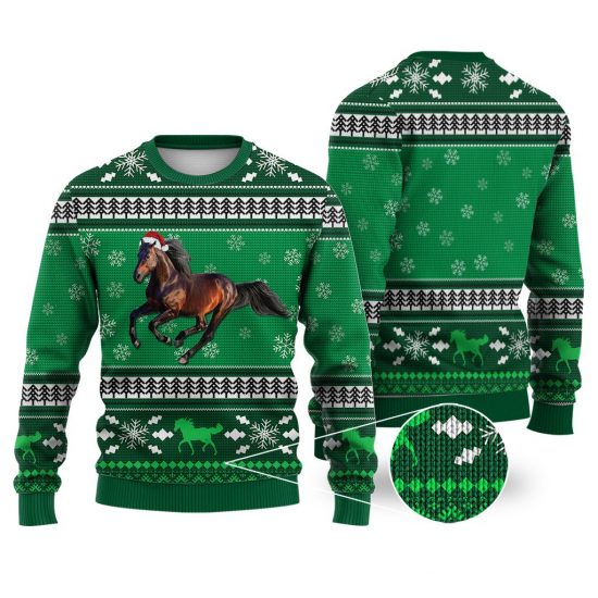 Horse Pattern Falling Snowflakes Sweater Christmas Knitted Sweater Print Fashion Sweatshirt For Everyone