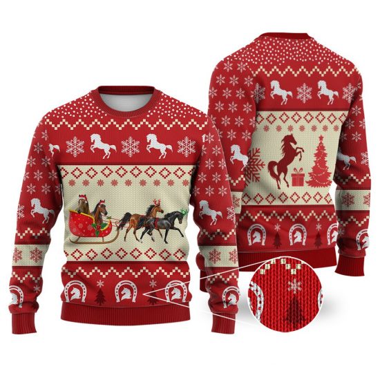 Horse Reindeer Christmas Sweater Christmas Knitted Sweater Print Fashion Sweatshirt For Everyone