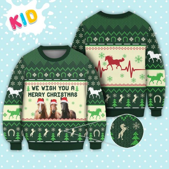Horses We Wish You A Merry Christmas Sweater Christmas Knitted Sweater Print Fashion Sweatshirt For Everyone 1