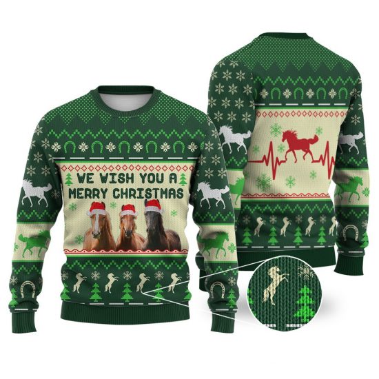Horses We Wish You A Merry Christmas Sweater Christmas Knitted Sweater Print Fashion Sweatshirt For Everyone
