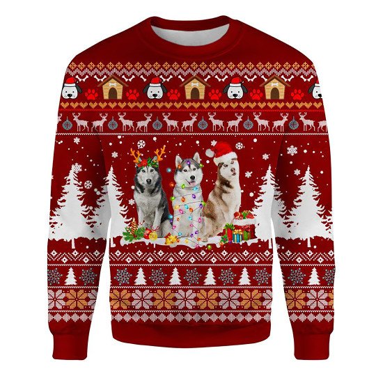 Husky Ugly Christmas Sweatshirt Animal Dog Cat Sweater Unisex