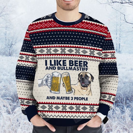 I Like Beer And Bullmastiff Ugly Christmas Sweater
