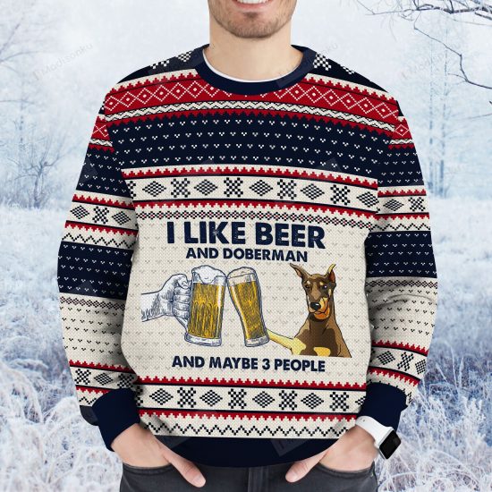 I Like Beer And Doberman Ugly Christmas Sweater