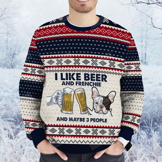 I Like Beer And Frenchie Ugly Christmas Sweater