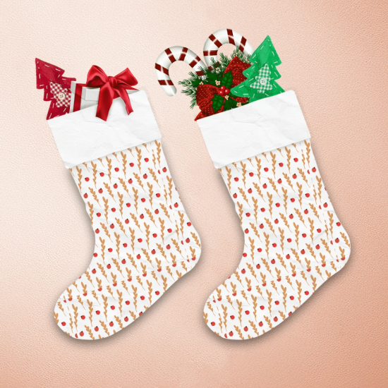Illustrated Golden Leaves With Red Berries Pattern Christmas Stocking 1