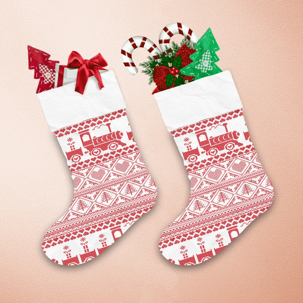Inspired Pattern In Cross Stitch With Gifts Gravy Train Tree And Heart Christmas Stocking 1